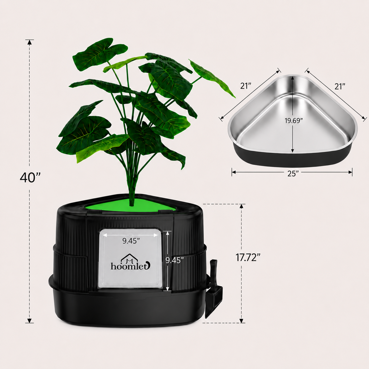 HOOMLET® Corner Planter Hidden Stainless Steel Litter Box