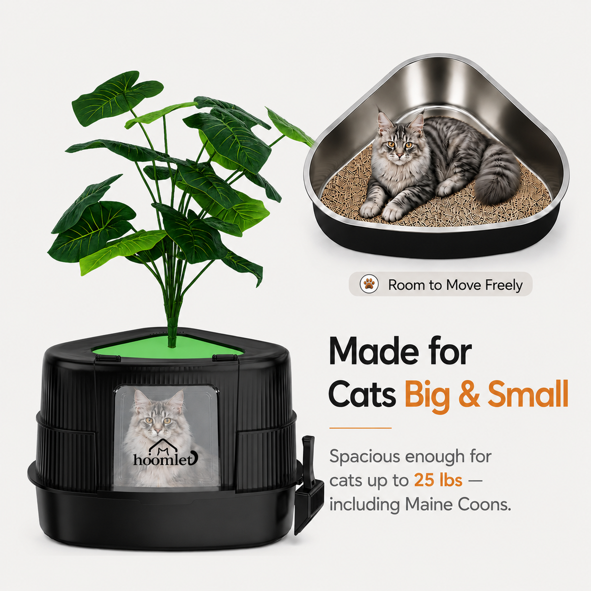HOOMLET Corner Litter Box for cats big and small, with spacious room for cats up to 25 lbs