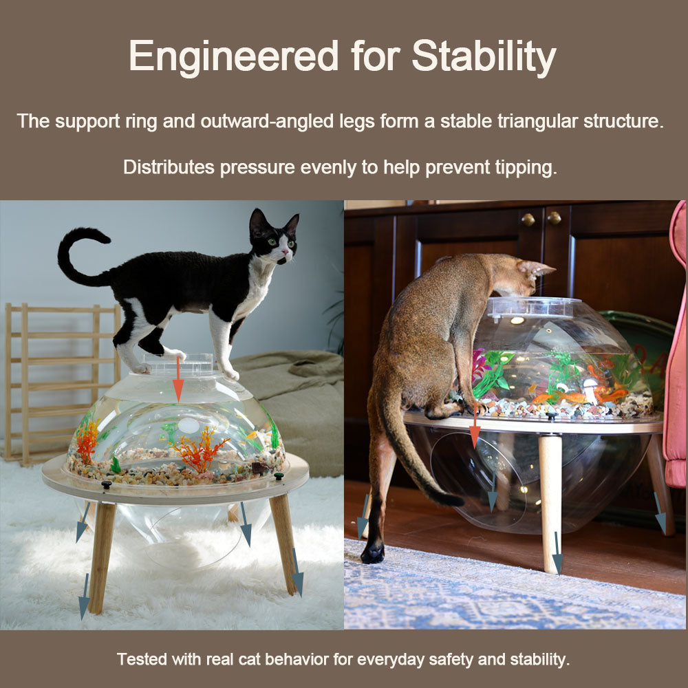 Stable triangular support structure with solid wood legs designed for the HOOMLET Aquarium Pro XL Cat Bed.